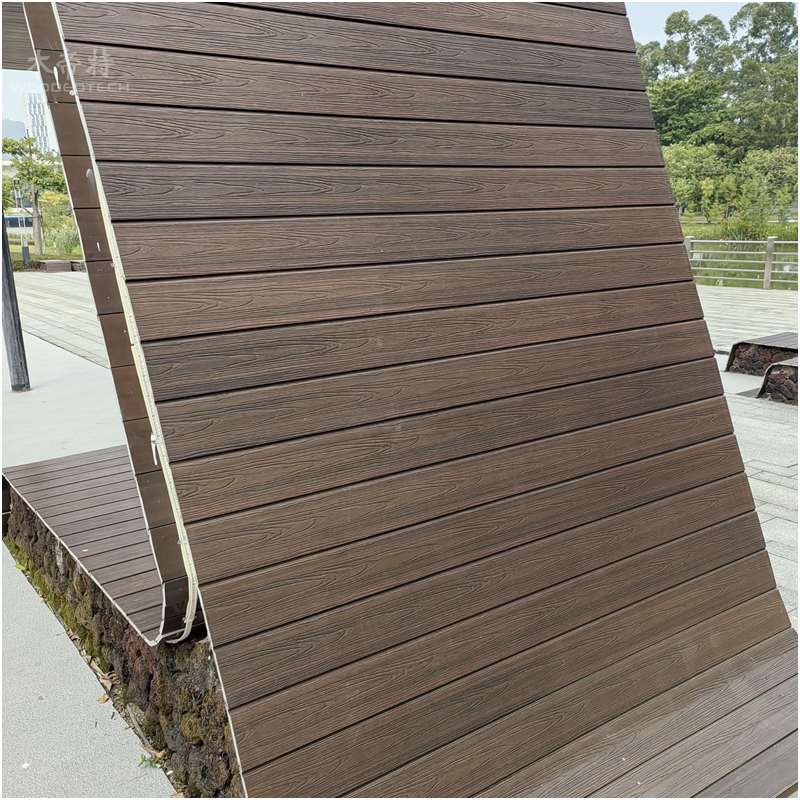A beautiful and quiet riverbank, a composite site WPC wallpanel for visitors to rest and admire, made of wood polymer composite material