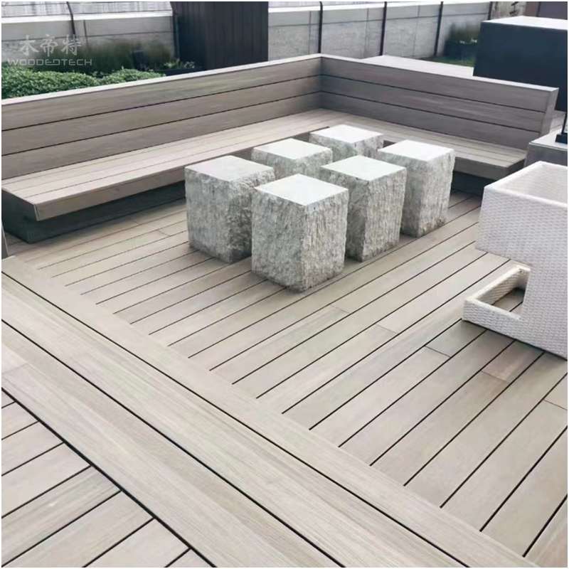 Outdoor applications of WPC wood plastic co-extruded materials(capped composite decking,capped polymer,capped decking) in 2024