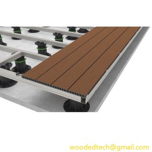 Deck pedestal system for outdoor decking that is compatible with all kinds of outdoor terrains