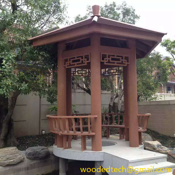 Round column WPC gazebo in the villa