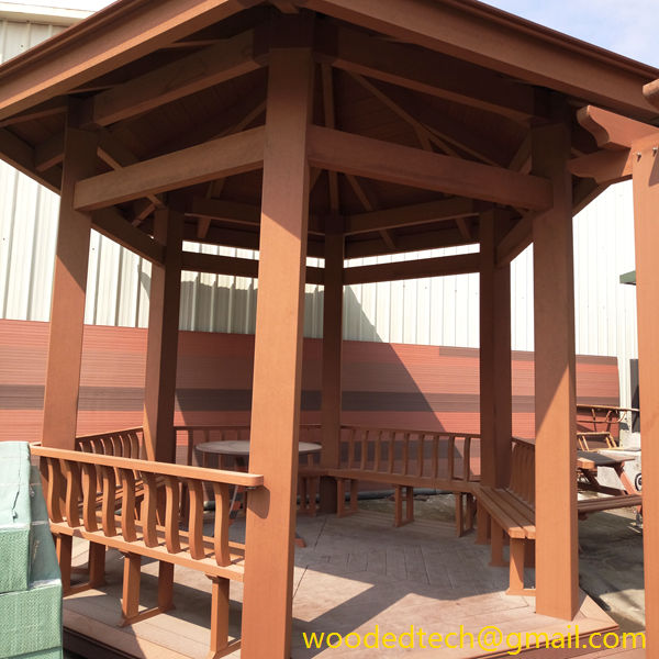 The hexagonal WPC gazebo and WPC pavilion installed before the relocation of the woodedtech Zhongshan factory