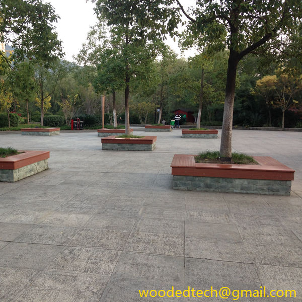 Tree skirt bench made of solid composite decking in Guangyuan City Park, Sichuan