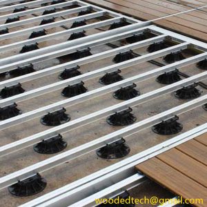 aluminum joist support system with adjustable plastic pedestal and aluminum joist