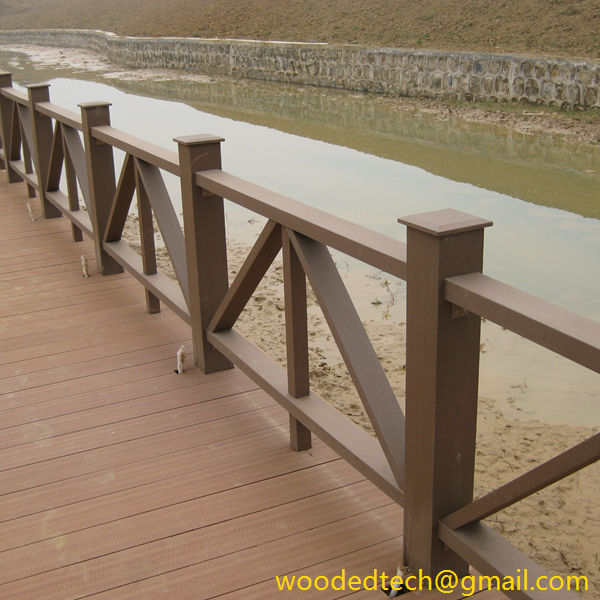 wpc deck railing installed on both sides of the river