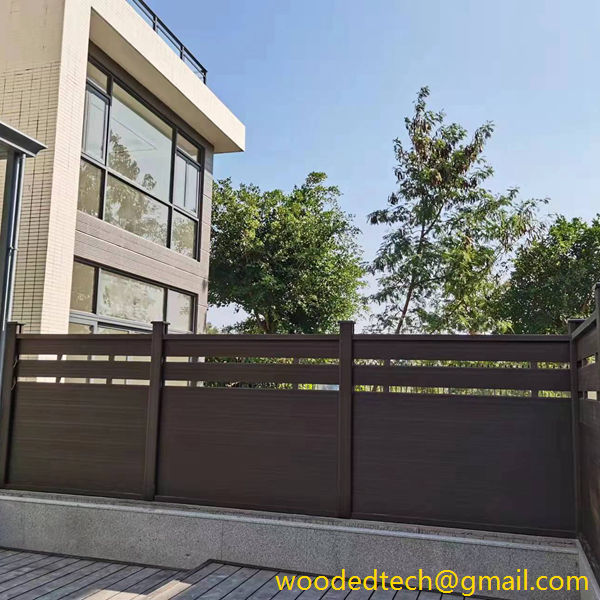 wpc fence cladding installed in the villa courtyard