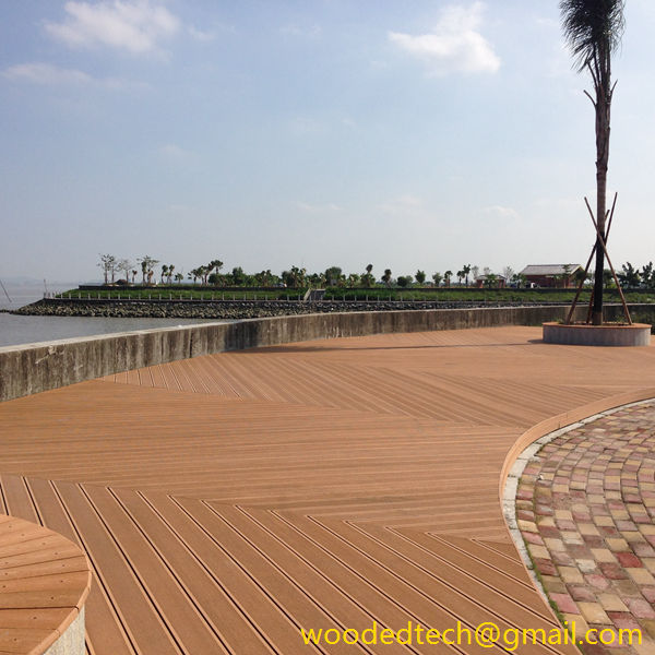 wpc wooden decking at Leisure platform on the bank of the Pearl River