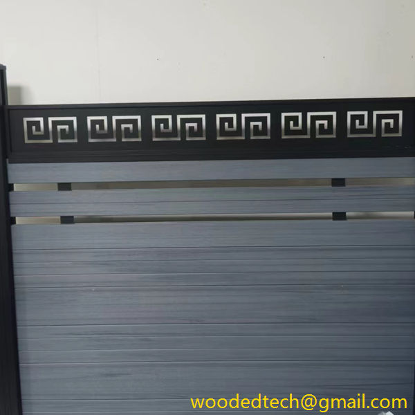 Composite deck railing kits with decorative aluminum grilles