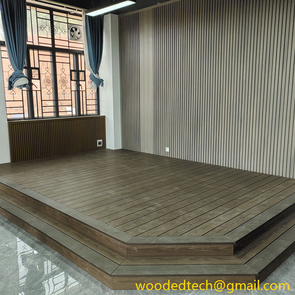 Fluted wpc cladding installation as indoor showroom display sample