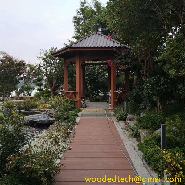 Hexagonal pavilion made of plastic wood plank