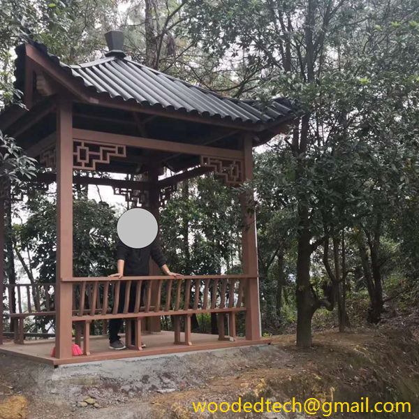 Outdoor four-corner pavilion made of plastic wood panel