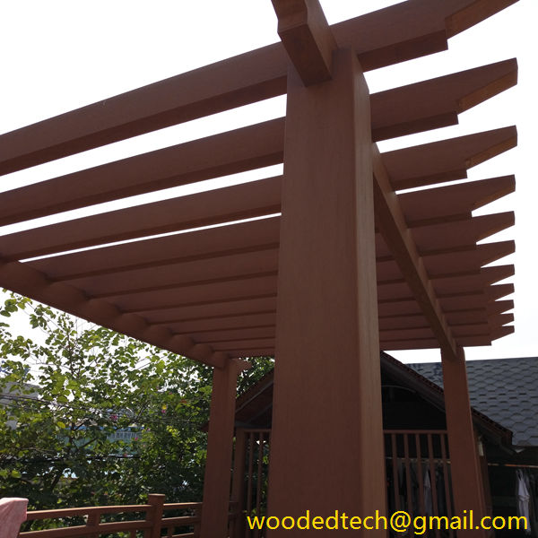 Outdoor pergola made of plastic wood panels