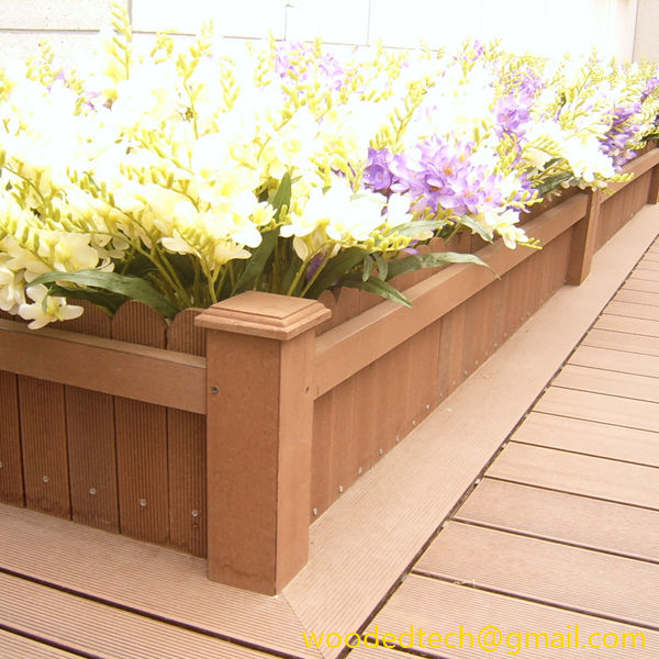 Wood plastic composite sheets are used to make a variety of outdoor flower boxes