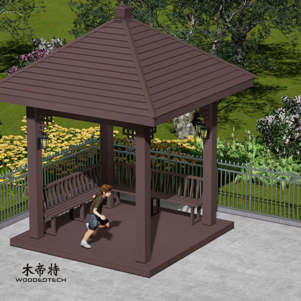 Desain plastik kayu komposit gazebo untuk ruang luar ruangan yang modern dan bergaya